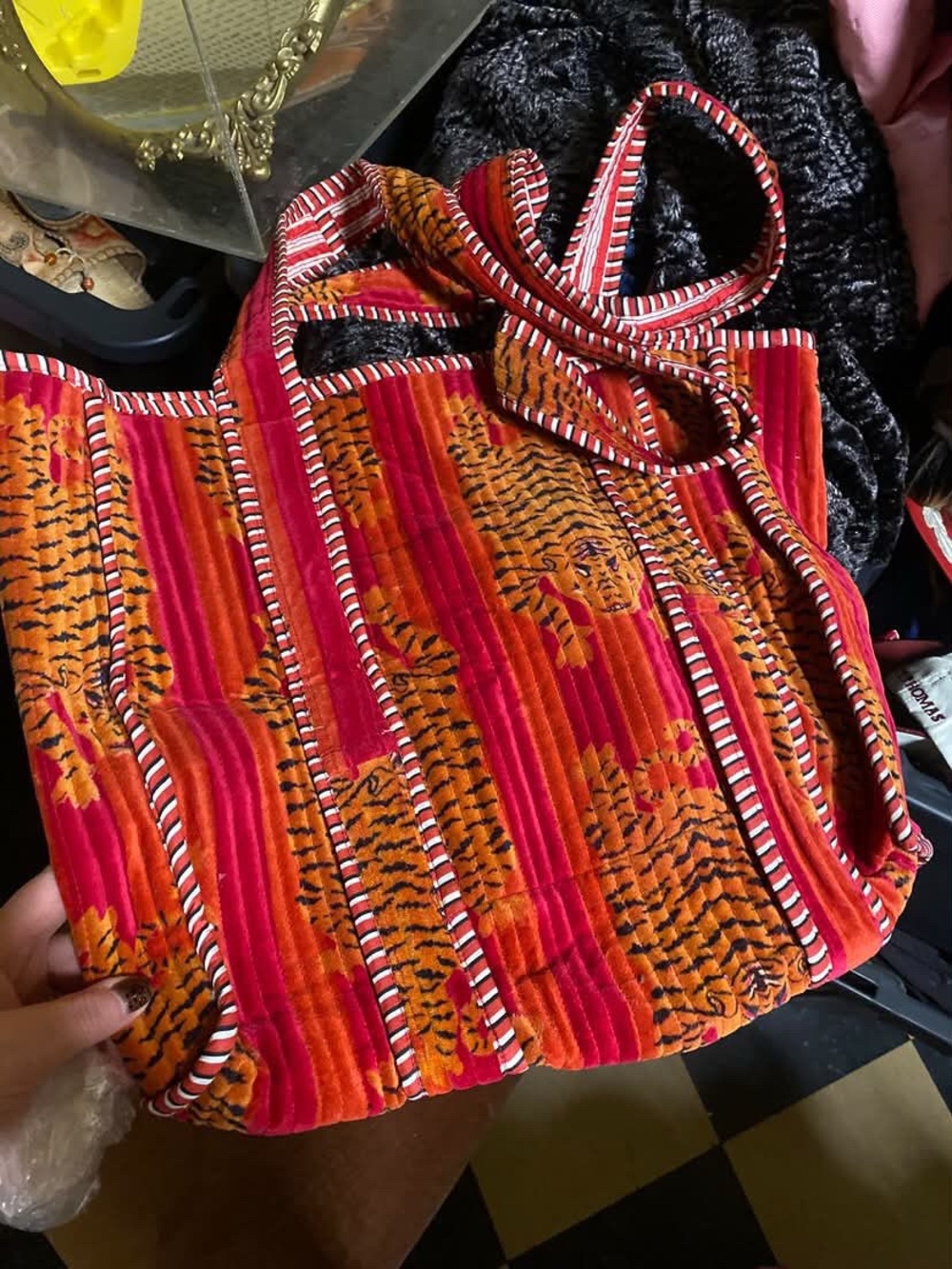 Pink and orange velvet tiger Tote Bag